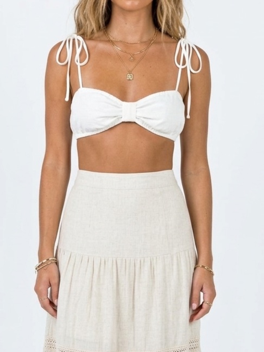Princess Polly White Tie-Shoulder Bandeau Bikini Top